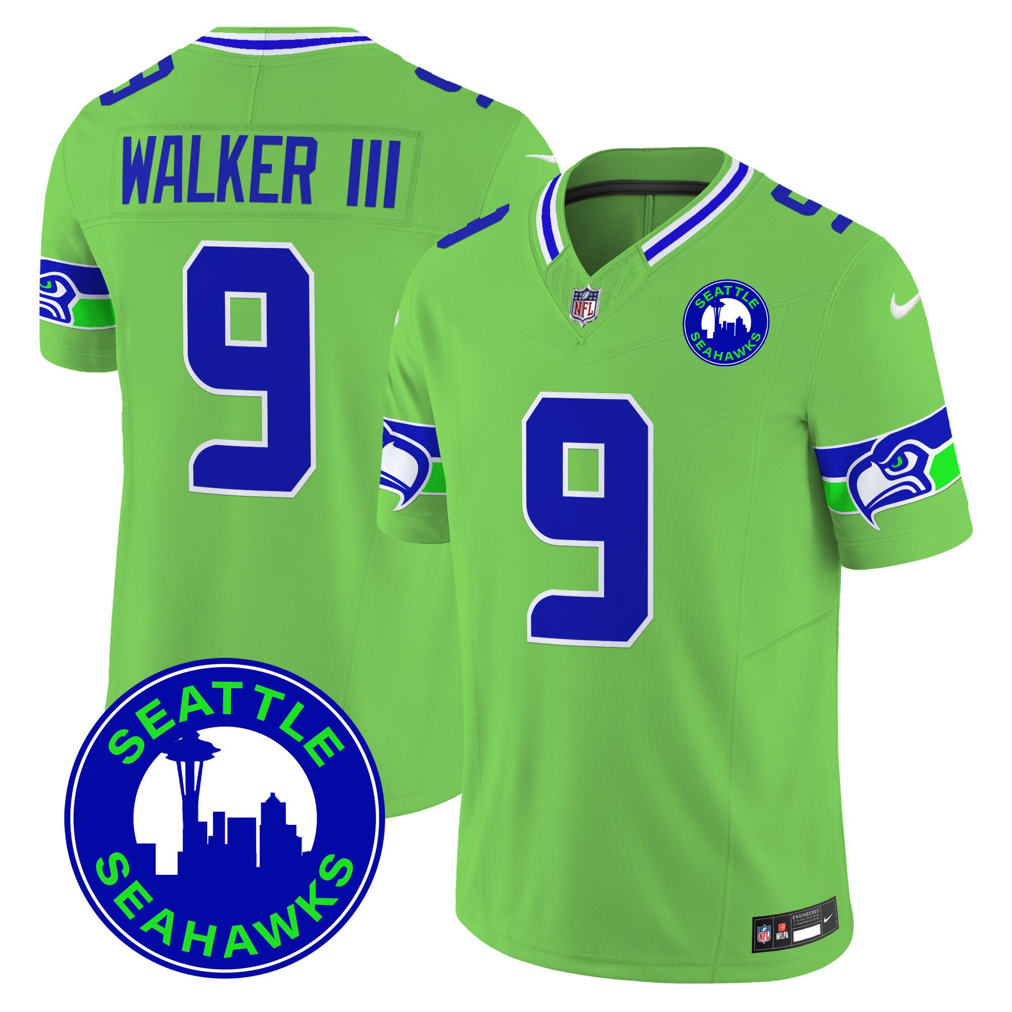 Men Seattle Seahawks 9 Walker iii Green 2024 Nike City Patch Vapor Limited NFL Jersey